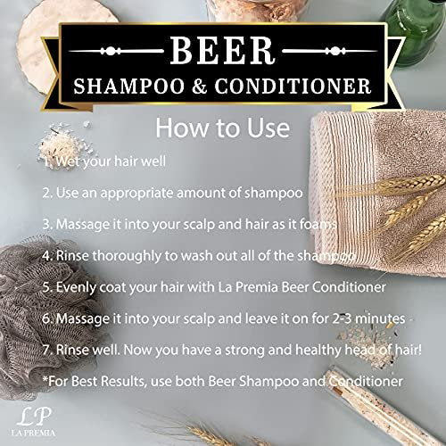 La Premia Beer Shampoo & Conditioner for Damage Free Hair - Original Yeast with Natural Ingredients, Biotin, Vitamin B5, Cruelty Free, 16.90 fl oz (Pack of 2) - görsel 10