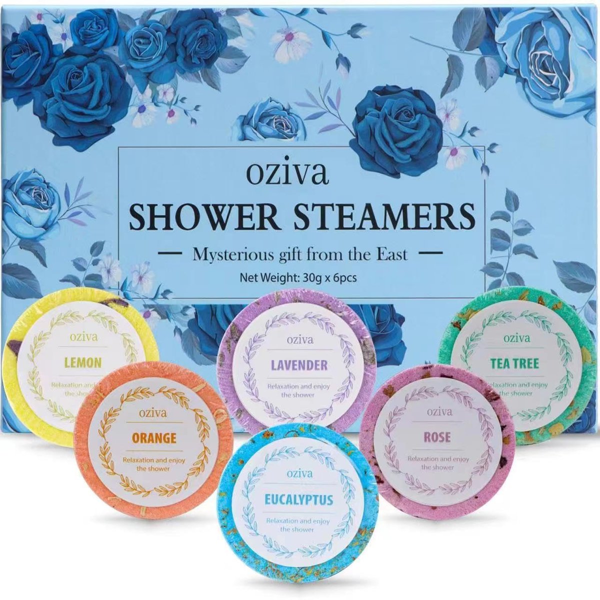OZIVA Shower Steamers - Box of 6 Premium Shower Bombs with Essential Oils - Self Care Gifts for Women and Teens, Holiday Stocking Stuffers - görsel 1