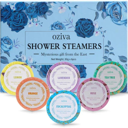 OZIVA Shower Steamers - Box of 6 Premium Shower Bombs with Essential Oils - Self Care Gifts for Women and Teens, Holiday Stocking Stuffers