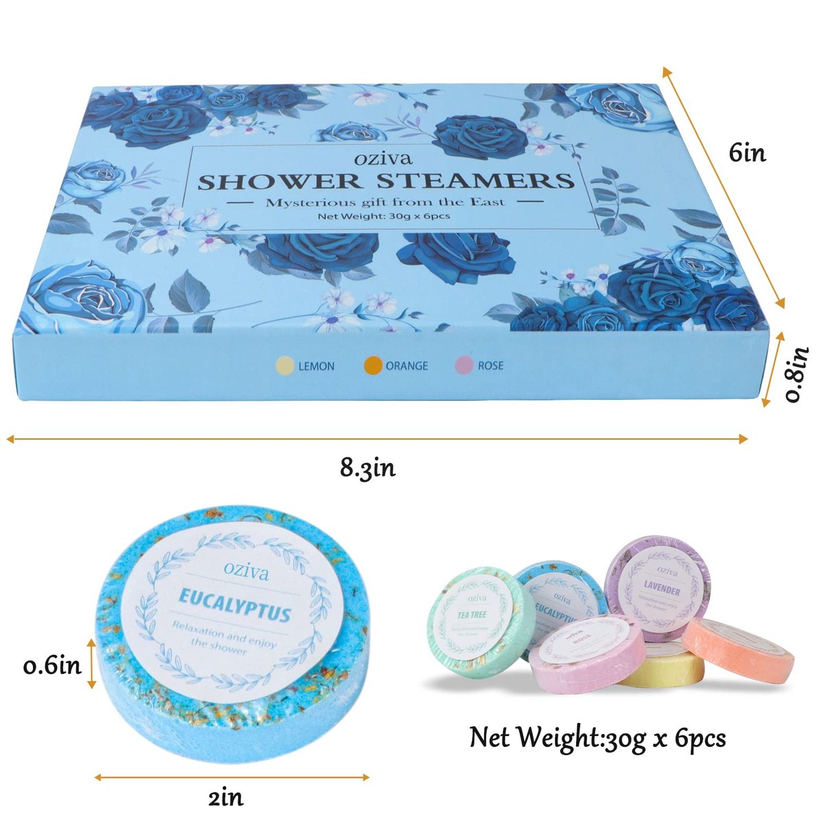 OZIVA Shower Steamers - Box of 6 Premium Shower Bombs with Essential Oils - Self Care Gifts for Women and Teens, Holiday Stocking Stuffers - görsel 3