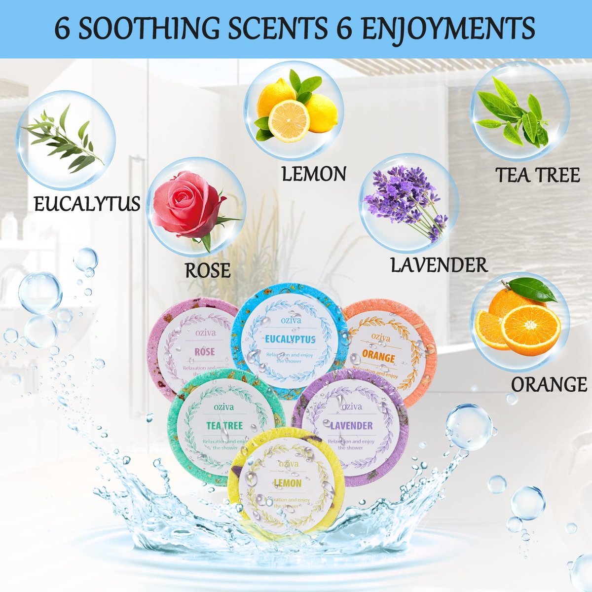 OZIVA Shower Steamers - Box of 6 Premium Shower Bombs with Essential Oils - Self Care Gifts for Women and Teens, Holiday Stocking Stuffers - görsel 5