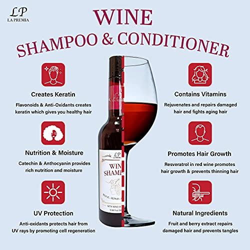 La Premia Wine Shampoo & Conditioner for Damage-Free Hair – Nourishes and Strengthens All Hair Types – Best Hair Care for Smooth and Shining Hair – 100% Color Safe for Men & Women, 16.90 fl oz - görsel 8