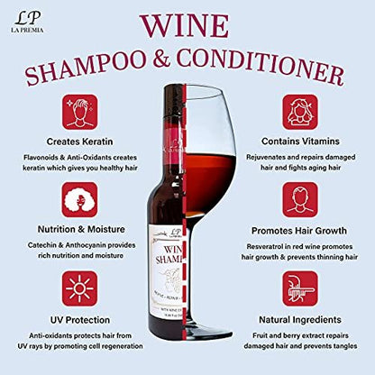 La Premia Wine Shampoo & Conditioner for Damage-Free Hair – Nourishes and Strengthens All Hair Types – Best Hair Care for Smooth and Shining Hair – 100% Color Safe for Men & Women, 16.90 fl oz