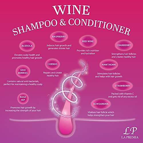 La Premia Wine Shampoo & Conditioner for Damage-Free Hair – Nourishes and Strengthens All Hair Types – Best Hair Care for Smooth and Shining Hair – 100% Color Safe for Men & Women, 16.90 fl oz - görsel 12