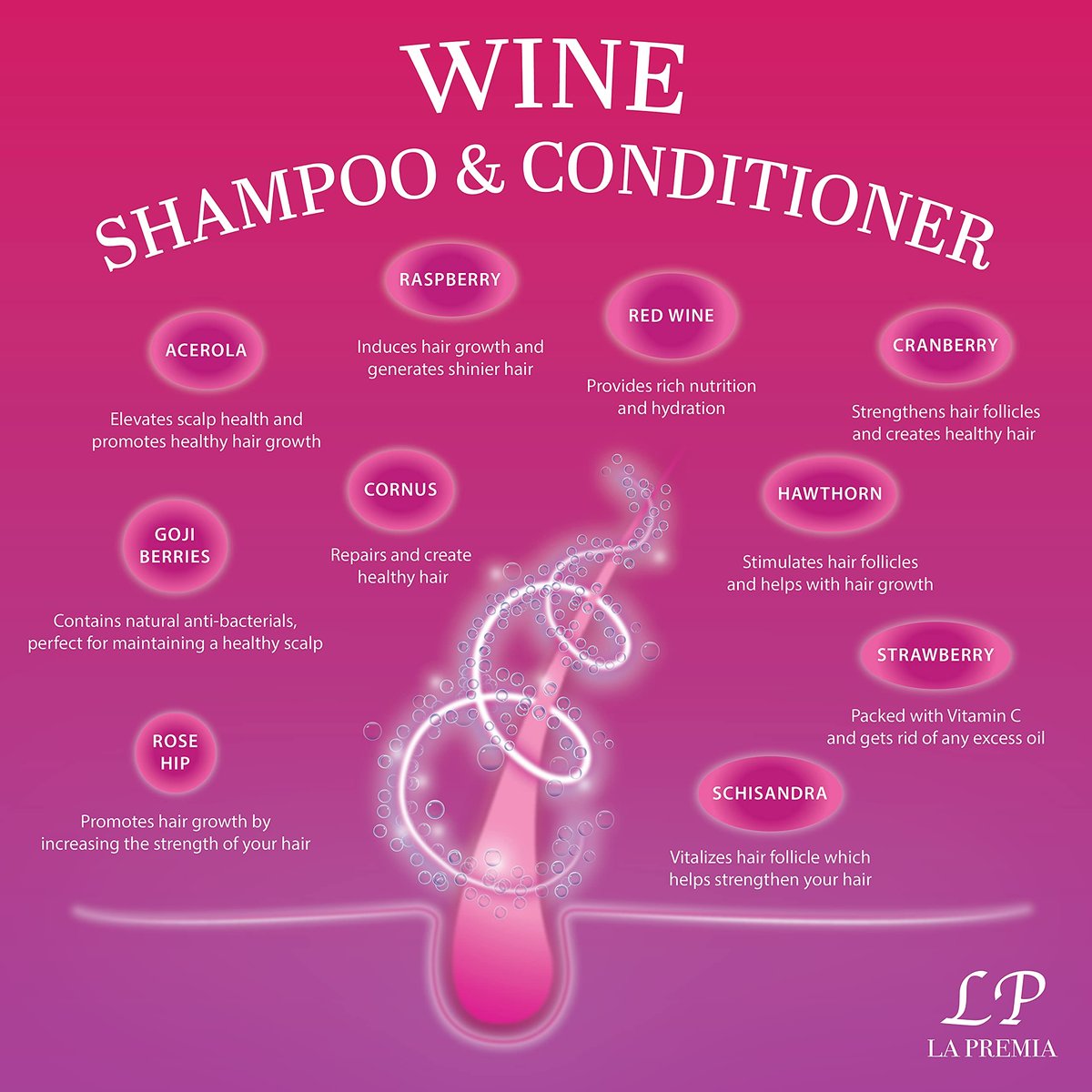 La Premia Wine Shampoo & Conditioner for Damage-Free Hair – Nourishes and Strengthens All Hair Types – Best Hair Care for Smooth and Shining Hair – 100% Color Safe for Men & Women, 16.90 fl oz - görsel 11
