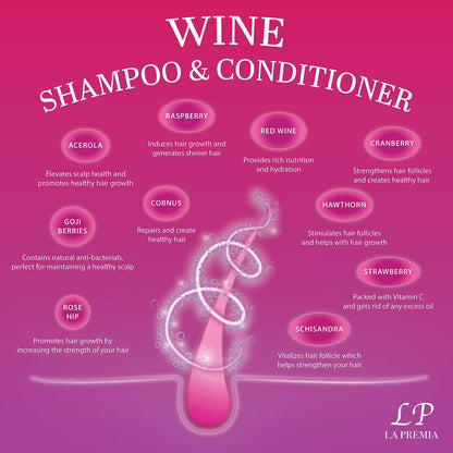 La Premia Wine Shampoo & Conditioner for Damage-Free Hair – Nourishes and Strengthens All Hair Types – Best Hair Care for Smooth and Shining Hair – 100% Color Safe for Men & Women, 16.90 fl oz
