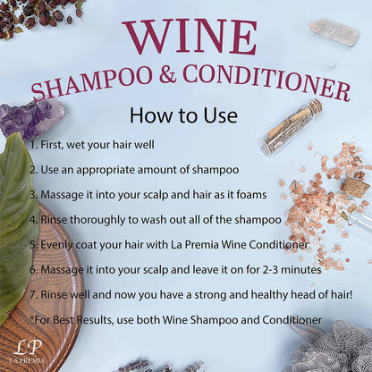 La Premia Wine Shampoo & Conditioner for Damage-Free Hair – Nourishes and Strengthens All Hair Types – Best Hair Care for Smooth and Shining Hair – 100% Color Safe for Men & Women, 16.90 fl oz