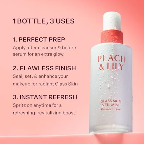 Peach & Lily Glass Skin Veil Mist - Hydrating Facial Mist with Cucumber Water, Lotus, Peach & Reishi Mushroom for Natural Glow - Vegan & Cruelty Free Korean Beauty (3.38 oz) Avelisse