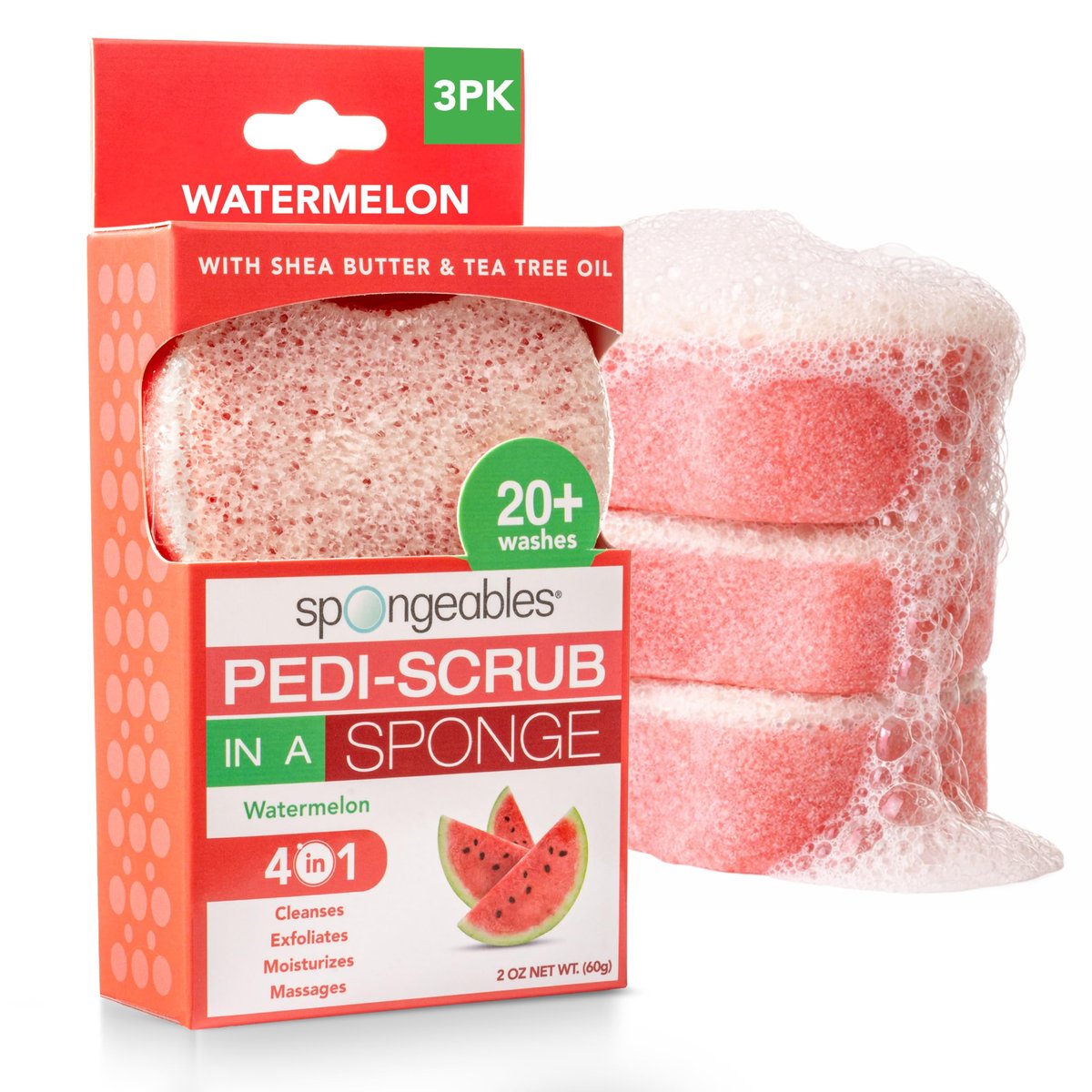 Spongeables Pedi Scrub Foot Exfoliating Sponge - Watermelon Scent - 3 Count - görsel 1