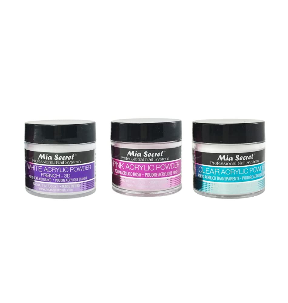 Mia Secret Acrylic Powder - 1 oz x 3 (White, Pink, Clear) for Nails Avelisse