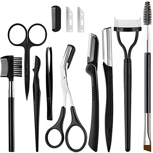 KINGMAS 9-Piece Eyebrow Trimmer Kit - Face Razors, Facial Trimmer, Eyelash Comb, Grooming Scissors, and Tweezers for Women - görsel 2