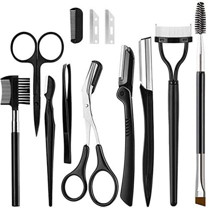 KINGMAS 9-Piece Eyebrow Trimmer Kit - Face Razors, Facial Trimmer, Eyelash Comb, Grooming Scissors, and Tweezers for Women