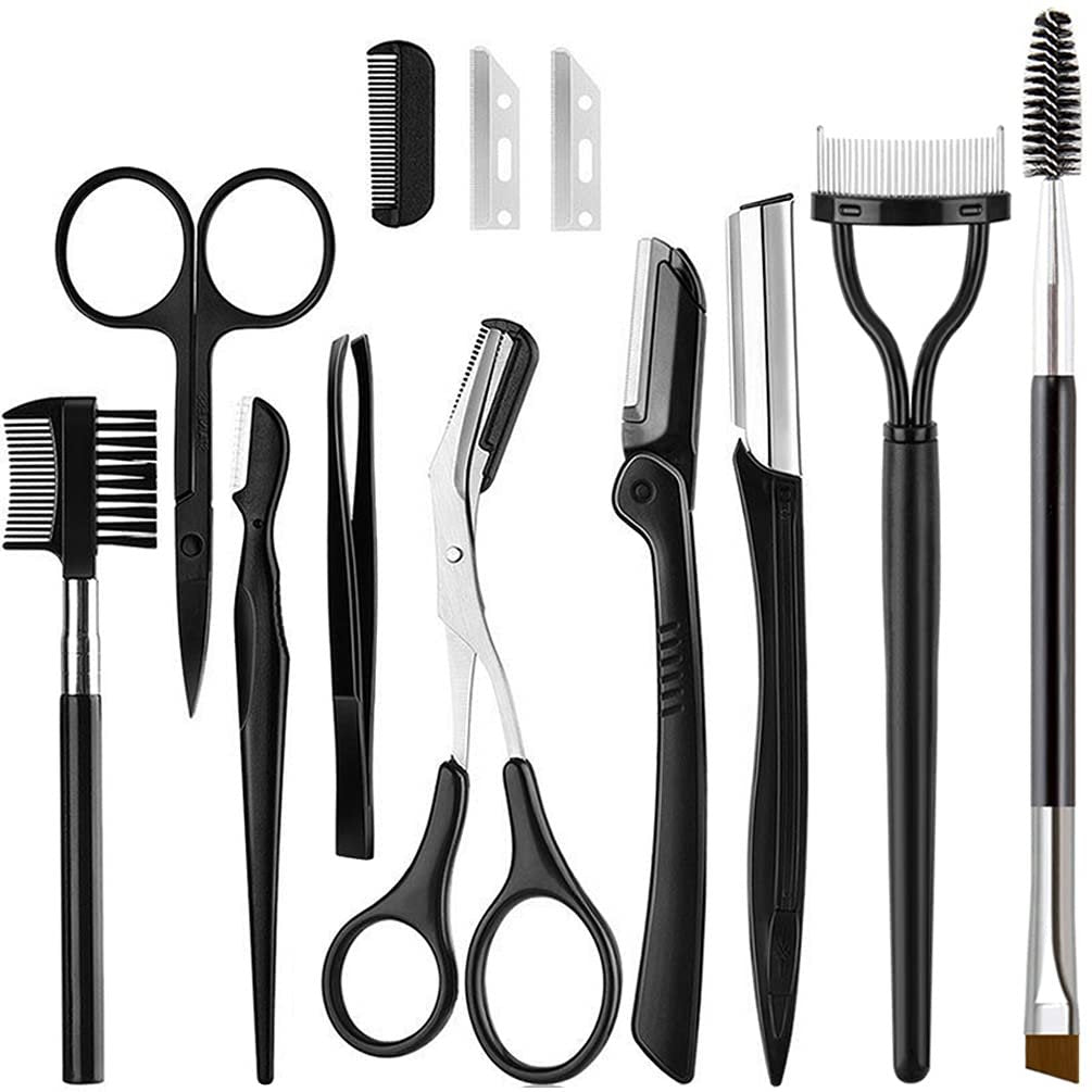 KINGMAS 9-Piece Eyebrow Trimmer Kit - Face Razors, Facial Trimmer, Eyelash Comb, Grooming Scissors, and Tweezers for Women - görsel 1