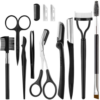 KINGMAS 9-Piece Eyebrow Trimmer Kit - Face Razors, Facial Trimmer, Eyelash Comb, Grooming Scissors, and Tweezers for Women