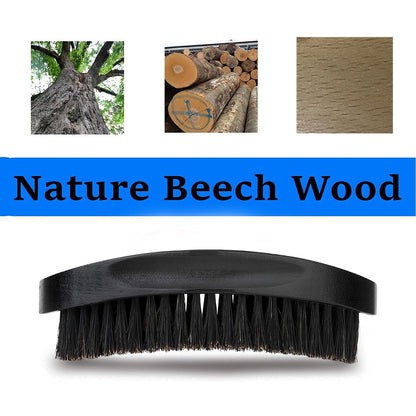 Premium Beech and Black Mix Bristle Wave Brush – Curved Medium Hard Brush for Men's Hair Styling