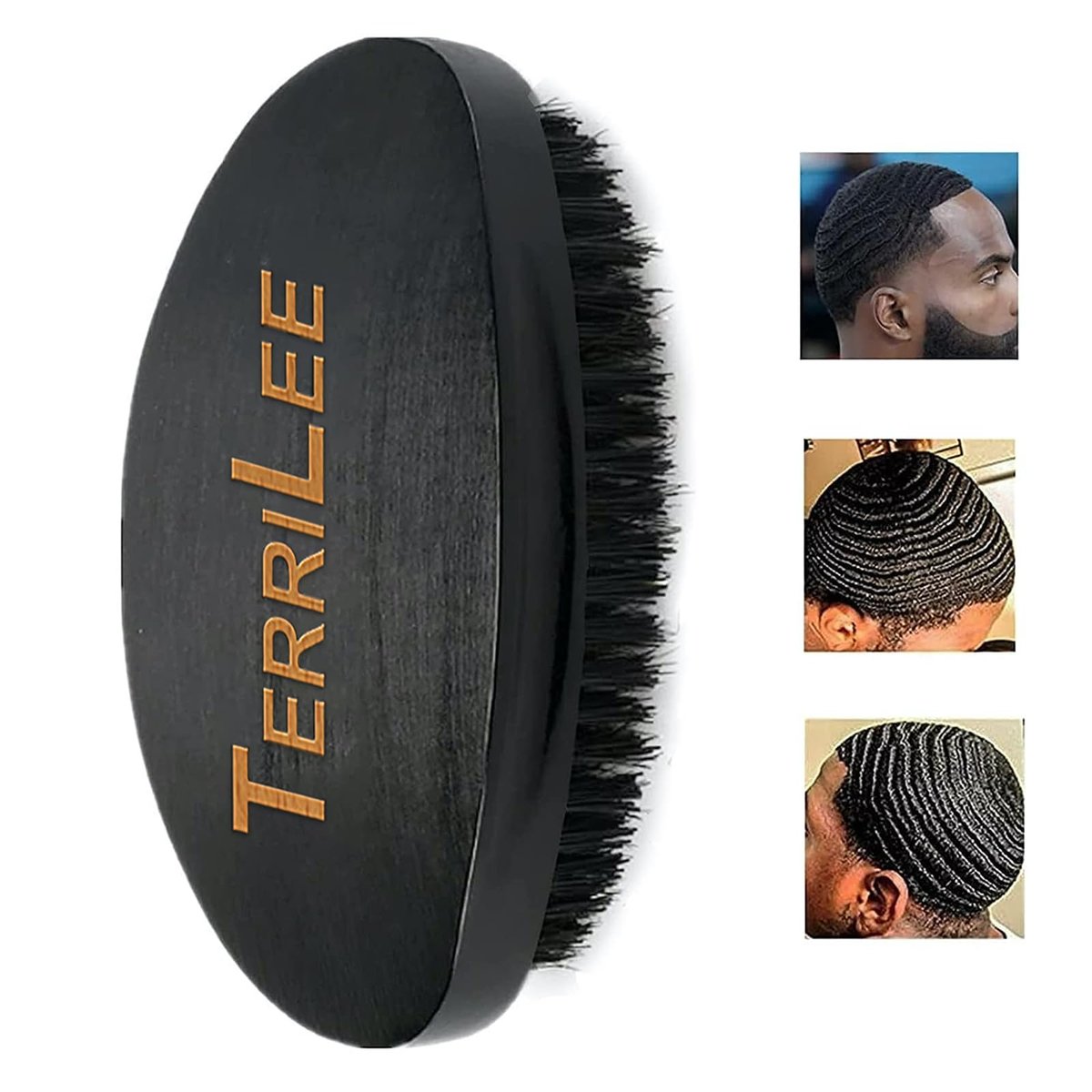 Premium Beech and Black Mix Bristle Wave Brush – Curved Medium Hard Brush for Men's Hair Styling - görsel 1