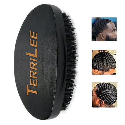 Premium Beech and Black Mix Bristle Wave Brush – Curved Medium Hard Brush for Men's Hair Styling