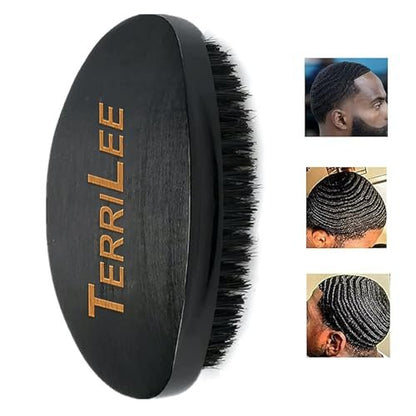 Premium Beech and Black Mix Bristle Wave Brush – Curved Medium Hard Brush for Men's Hair Styling