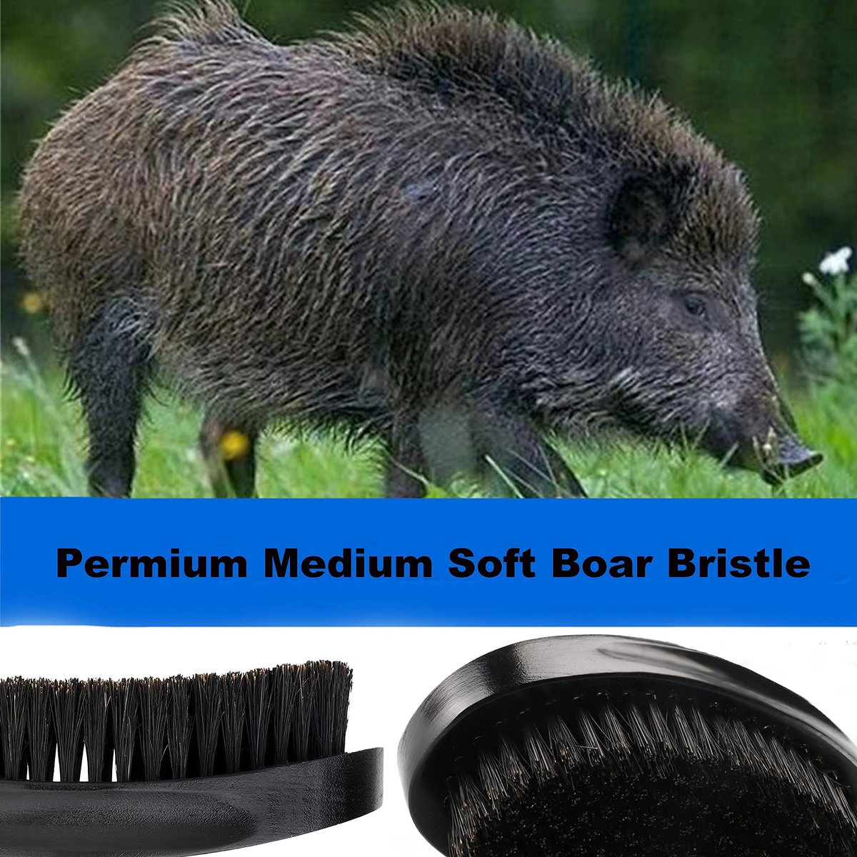 Premium Beech and Black Mix Bristle Wave Brush – Curved Medium Hard Brush for Men's Hair Styling - görsel 9