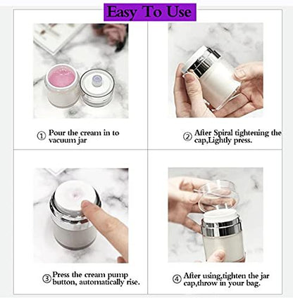 Furnido Refillable Airless Pump Jars - 1 oz Empty Acrylic Cosmetic Containers for Thick Moisturizer & Skincare Cream, 2 Pack, White