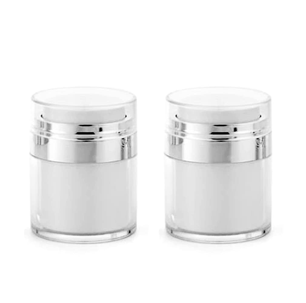 Furnido Refillable Airless Pump Jars - 1 oz Empty Acrylic Cosmetic Containers for Thick Moisturizer & Skincare Cream, 2 Pack, White - görsel 1