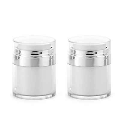 Furnido Refillable Airless Pump Jars - 1 oz Empty Acrylic Cosmetic Containers for Thick Moisturizer & Skincare Cream, 2 Pack, White