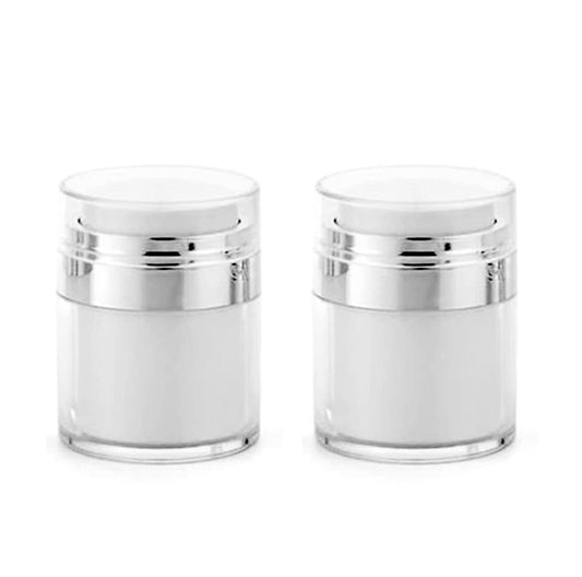 Furnido Refillable Airless Pump Jars - 1 oz Empty Acrylic Cosmetic Containers for Thick Moisturizer & Skincare Cream, 2 Pack, White