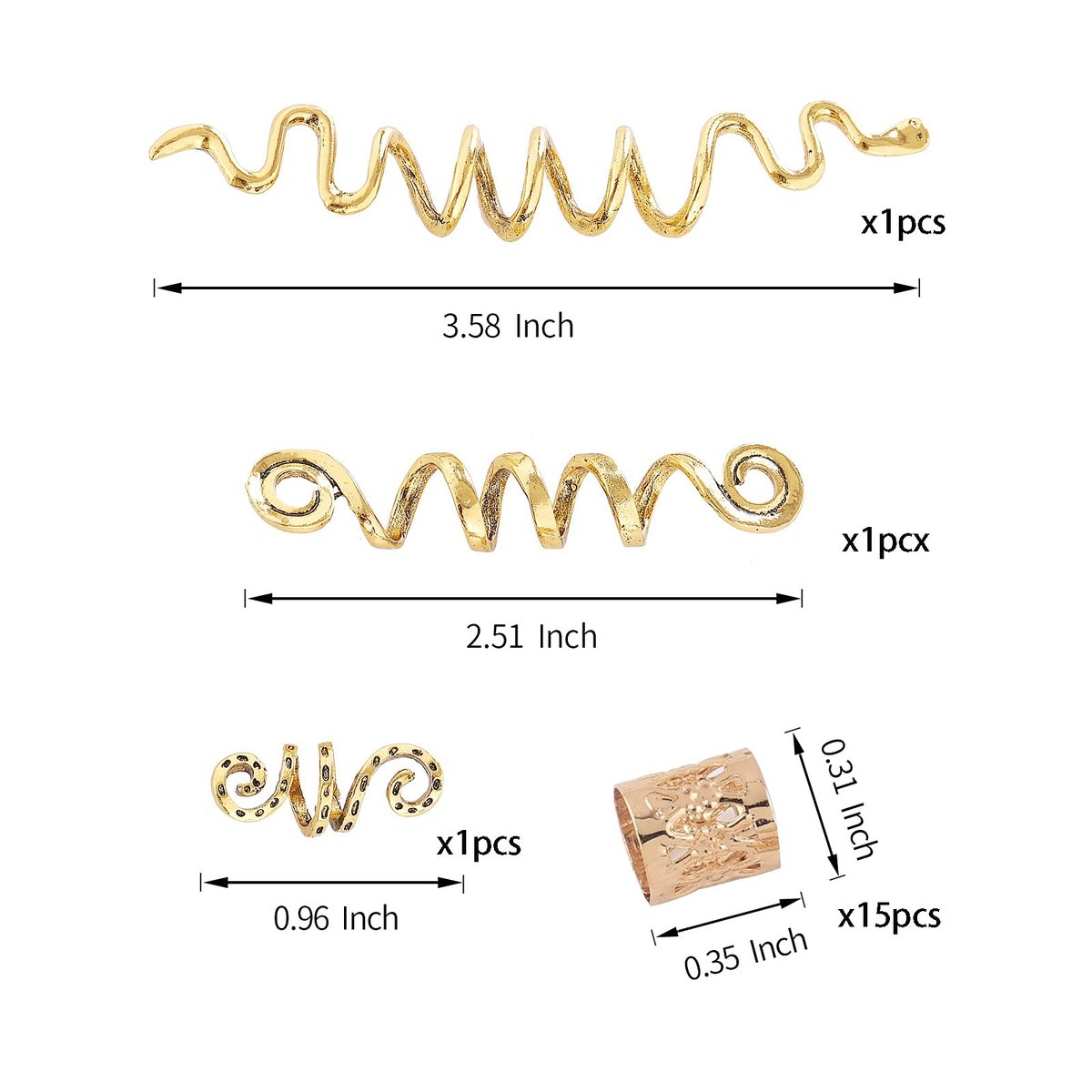 FRDTLUTHW 18-Piece Gold Loc Hair Jewelry Set - Metal Hair Clips & Dreadlock Beads for Women (Multiple Styles) - görsel 3