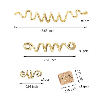 FRDTLUTHW 18-Piece Gold Loc Hair Jewelry Set - Metal Hair Clips & Dreadlock Beads for Women (Multiple Styles)