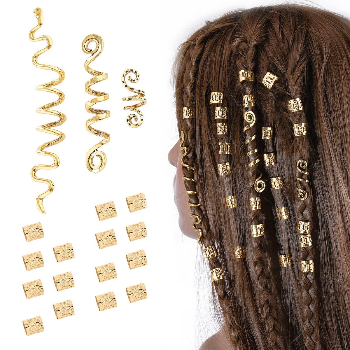 FRDTLUTHW 18-Piece Gold Loc Hair Jewelry Set - Metal Hair Clips & Dreadlock Beads for Women (Multiple Styles) - görsel 1