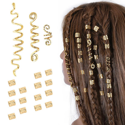 FRDTLUTHW 18-Piece Gold Loc Hair Jewelry Set - Metal Hair Clips & Dreadlock Beads for Women (Multiple Styles)