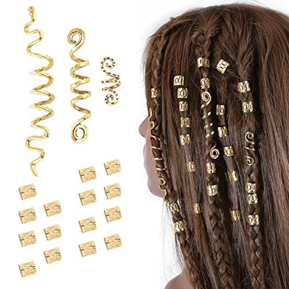 FRDTLUTHW 18-Piece Gold Loc Hair Jewelry Set - Metal Hair Clips & Dreadlock Beads for Women (Multiple Styles)