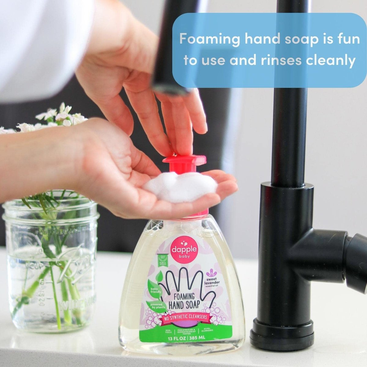 Dapple Foaming Hand Soap, Gentle Hand Wash Baby Soap, Hypoallergenic for Sensitive Skin, Powered by Plants, Lavender, 13 Fl Oz - görsel 9