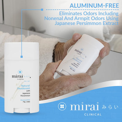 Mirai Clinical All Natural Deodorant - Japanese Persimmon Extract, Unscented, Aluminum-Free for Women and Men - 75g Avelisse