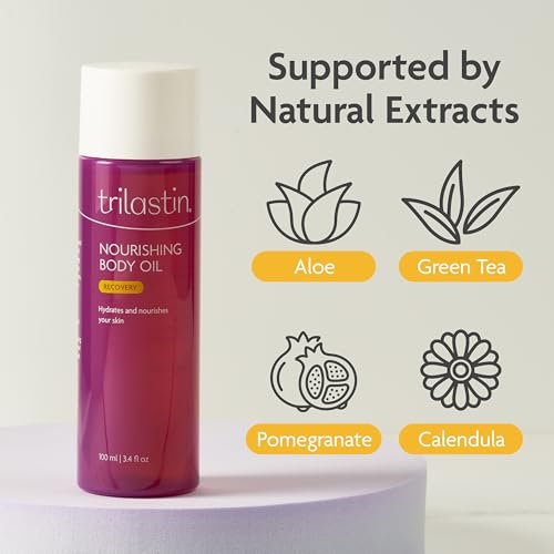 TriLASTIN Body Oil (3.4 oz) – Vitamin-Infused Stretch Mark Oil, Body Serum for Scars & Moisturizing, Paraben-Free, Hypoallergenic Avelisse