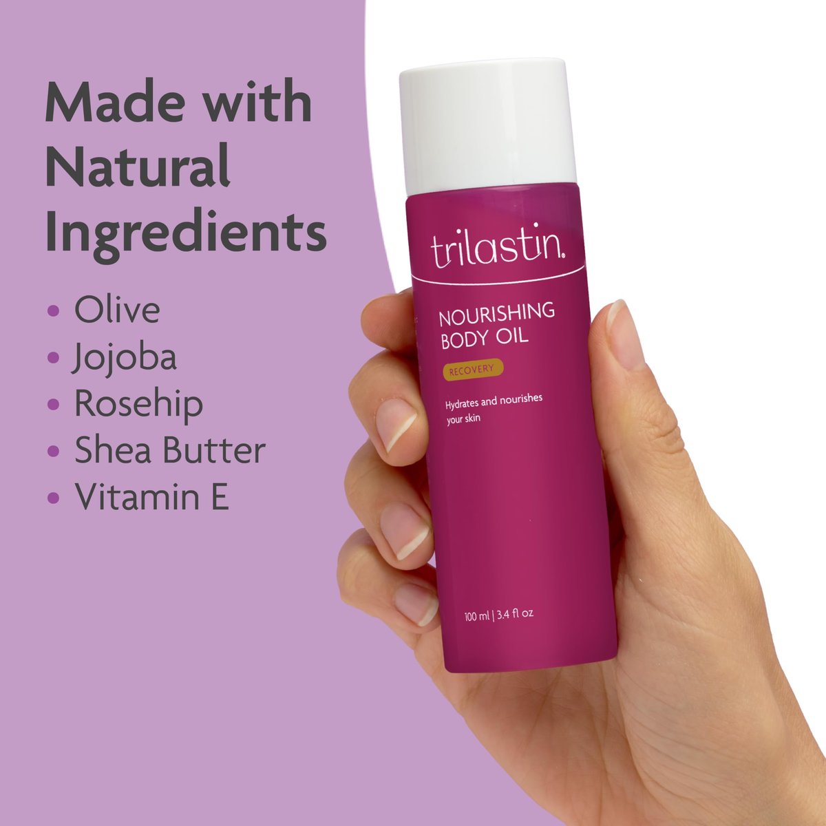 TriLASTIN Body Oil (3.4 oz) – Vitamin-Infused Stretch Mark Oil, Body Serum for Scars & Moisturizing, Paraben-Free, Hypoallergenic Avelisse