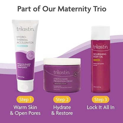 TriLASTIN Body Oil (3.4 oz) – Vitamin-Infused Stretch Mark Oil, Body Serum for Scars & Moisturizing, Paraben-Free, Hypoallergenic Avelisse