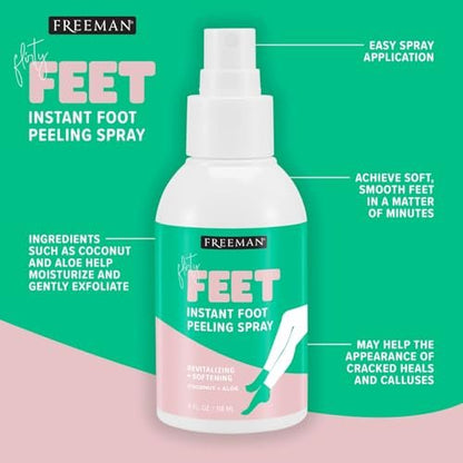 Freeman Flirty Feet Instant Foot Peeling Spray – Exfoliating Foot Mask for Smooth, Moisturized Heels – Vegan & Cruelty-Free – 4 fl oz