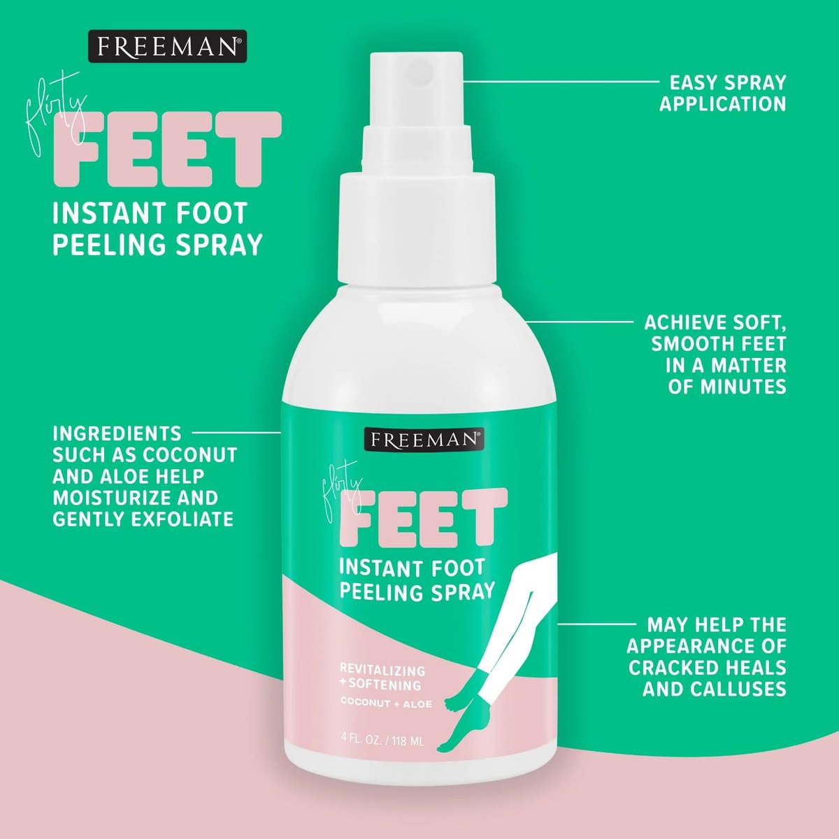 Freeman Flirty Feet Instant Foot Peeling Spray – Exfoliating Foot Mask for Smooth, Moisturized Heels – Vegan & Cruelty-Free – 4 fl oz - görsel 5
