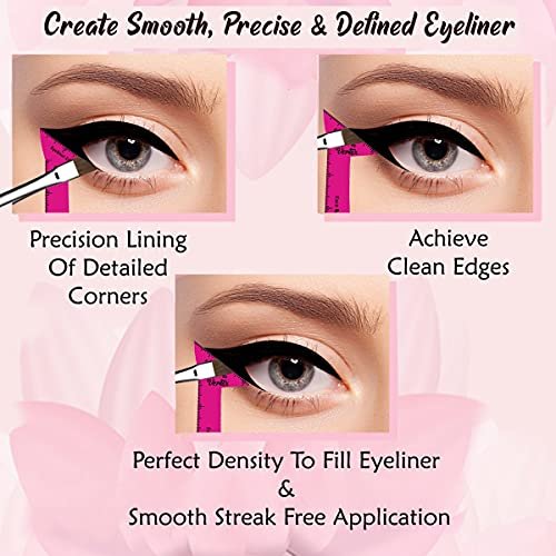 Vertex Eyeliner Stencils & Pencil Set - Waterproof Liquid Liner Tool for Beginners, Thin Angled Wing Tip & Cat Eye Stamp, Pink, 1 Count - görsel 3