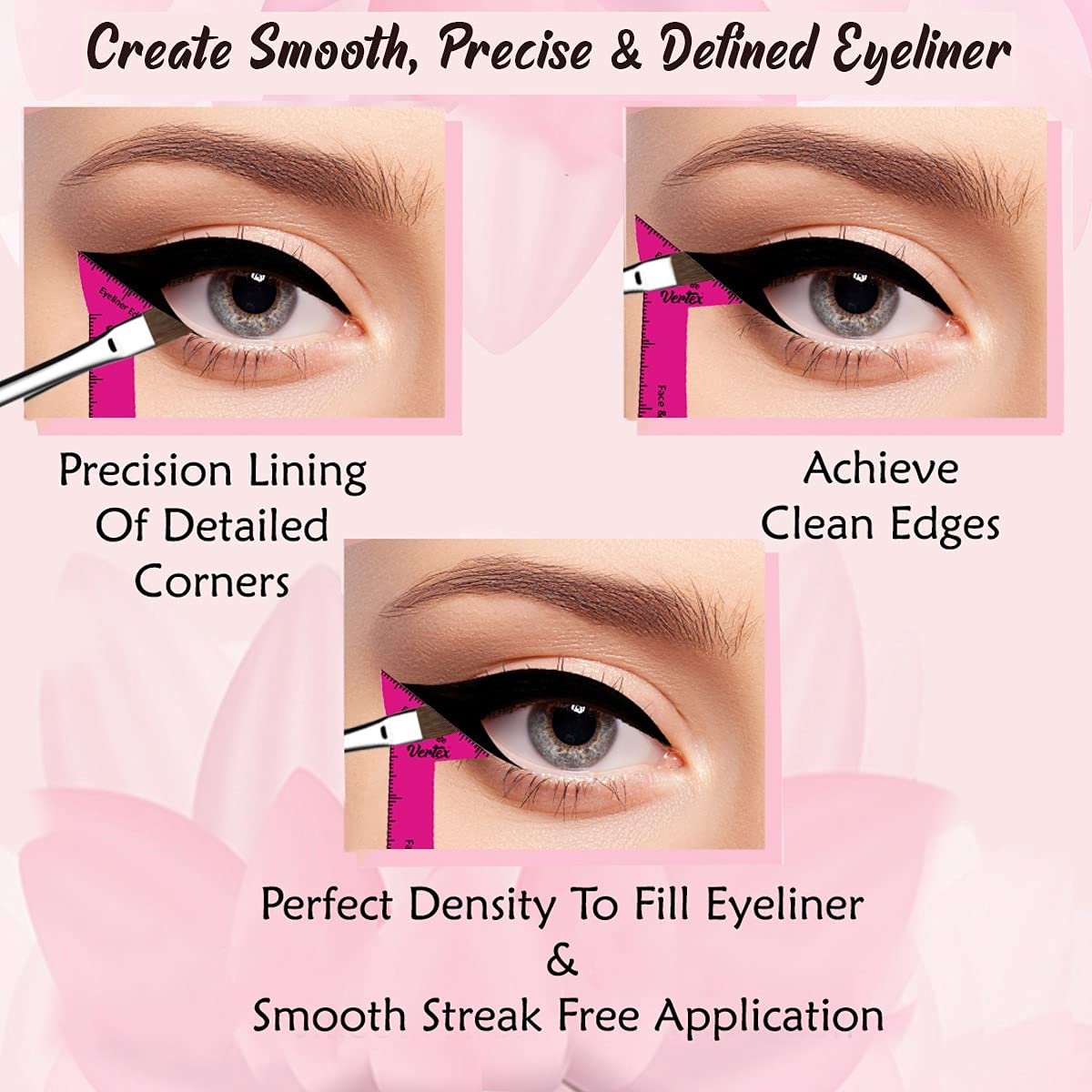 Vertex Eyeliner Stencils & Pencil Set - Waterproof Liquid Liner Tool for Beginners, Thin Angled Wing Tip & Cat Eye Stamp, Pink, 1 Count - görsel 4