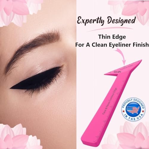 Vertex Eyeliner Stencils & Pencil Set - Waterproof Liquid Liner Tool for Beginners, Thin Angled Wing Tip & Cat Eye Stamp, Pink, 1 Count - görsel 5