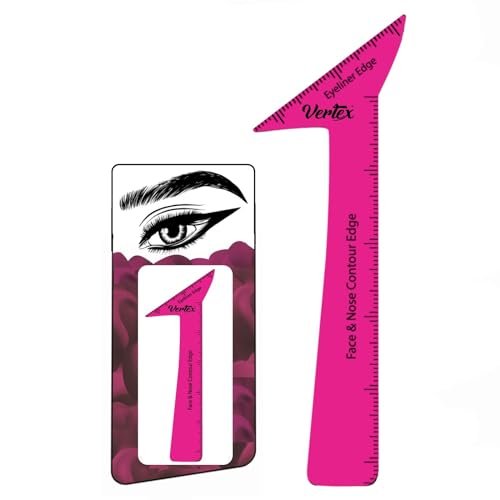 Vertex Eyeliner Stencils & Pencil Set - Waterproof Liquid Liner Tool for Beginners, Thin Angled Wing Tip & Cat Eye Stamp, Pink, 1 Count - görsel 1