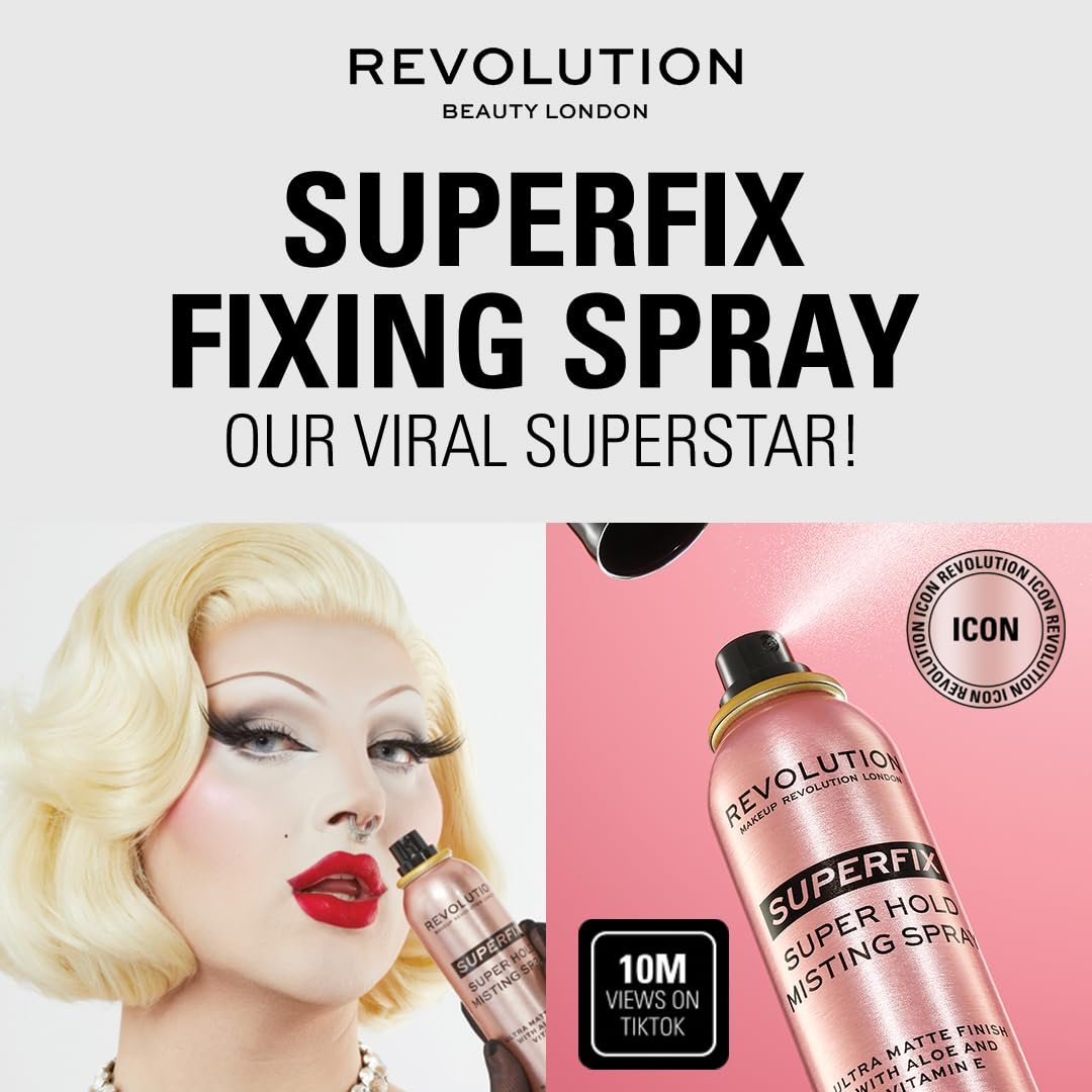Revolution Beauty London Superfix Misting Makeup Setting Spray - Ultra Matte & Shine-Free Finish, Long-Lasting Wear, Infused with Vitamin E, 5 fl oz - görsel 10
