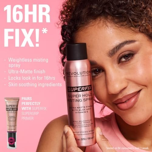 Revolution Beauty London Superfix Misting Makeup Setting Spray - Ultra Matte & Shine-Free Finish, Long-Lasting Wear, Infused with Vitamin E, 5 fl oz - görsel 5
