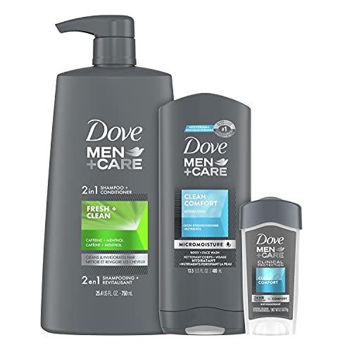 Dove Men+Care Hair & Skin Care Regimen Set: Body Wash, 2-in-1 Shampoo & Conditioner, Clinical Deodorant – Clean Comfort & Fresh & Clean, 3-Pack Avelisse