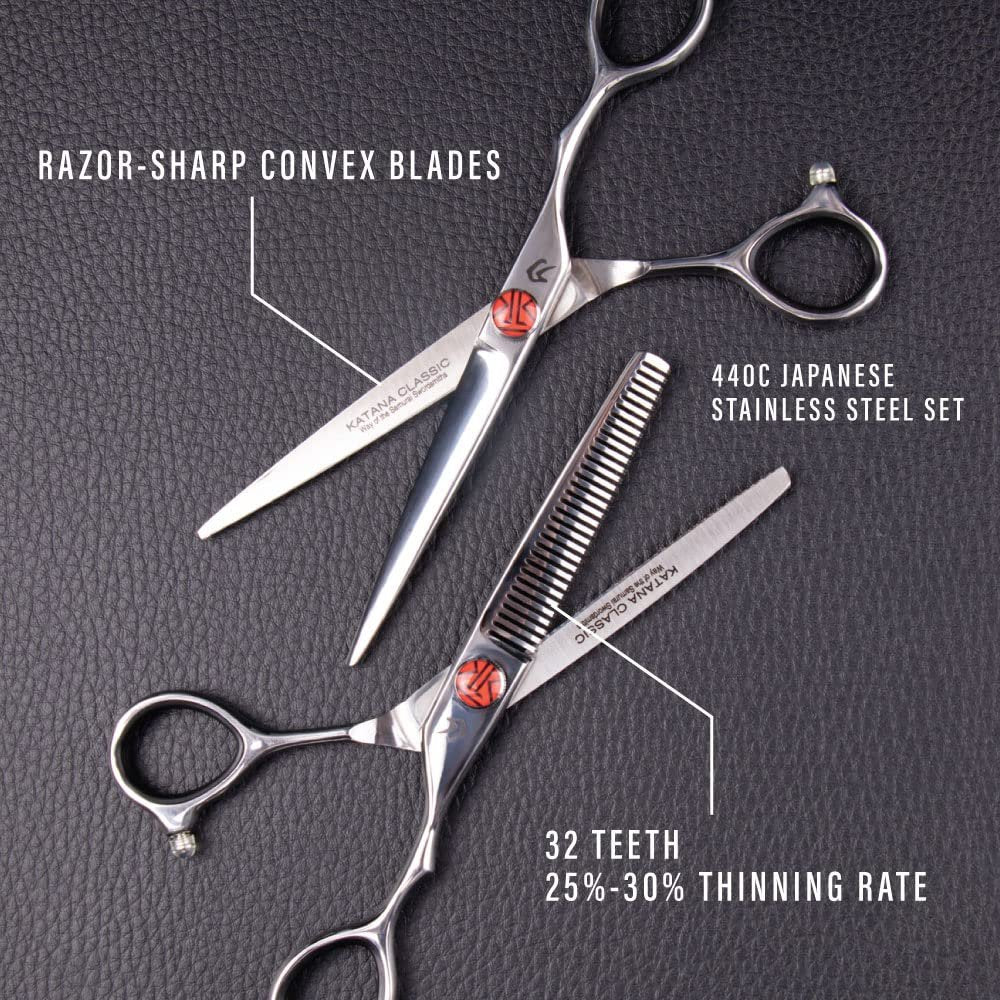 Katana Classic Professional 6.5" Shear Set by Tokko Shears – Premium 440C Japanese Steel Hair Cutting & Thinning Scissors for Barbers and Salon Professionals Avelisse