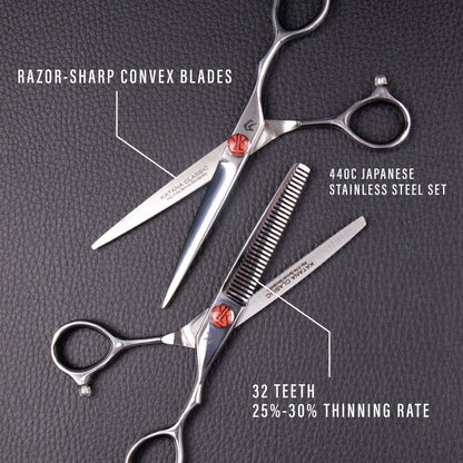 Katana Classic Professional 6.5" Shear Set by Tokko Shears – Premium 440C Japanese Steel Hair Cutting & Thinning Scissors for Barbers and Salon Professionals Avelisse