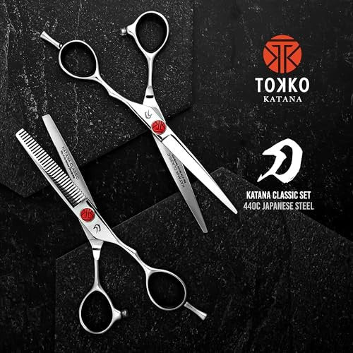 Katana Classic Professional 6.5" Shear Set by Tokko Shears – Premium 440C Japanese Steel Hair Cutting & Thinning Scissors for Barbers and Salon Professionals Avelisse