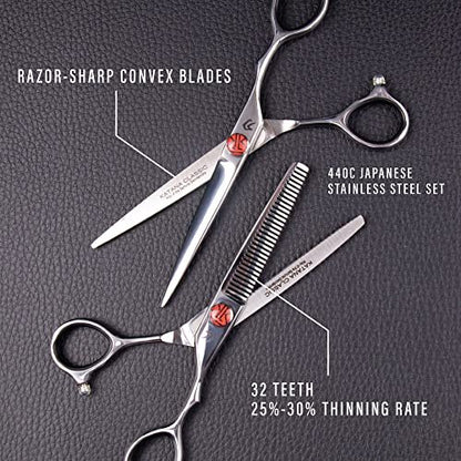 Katana Classic Professional 6.5" Shear Set by Tokko Shears – Premium 440C Japanese Steel Hair Cutting & Thinning Scissors for Barbers and Salon Professionals Avelisse
